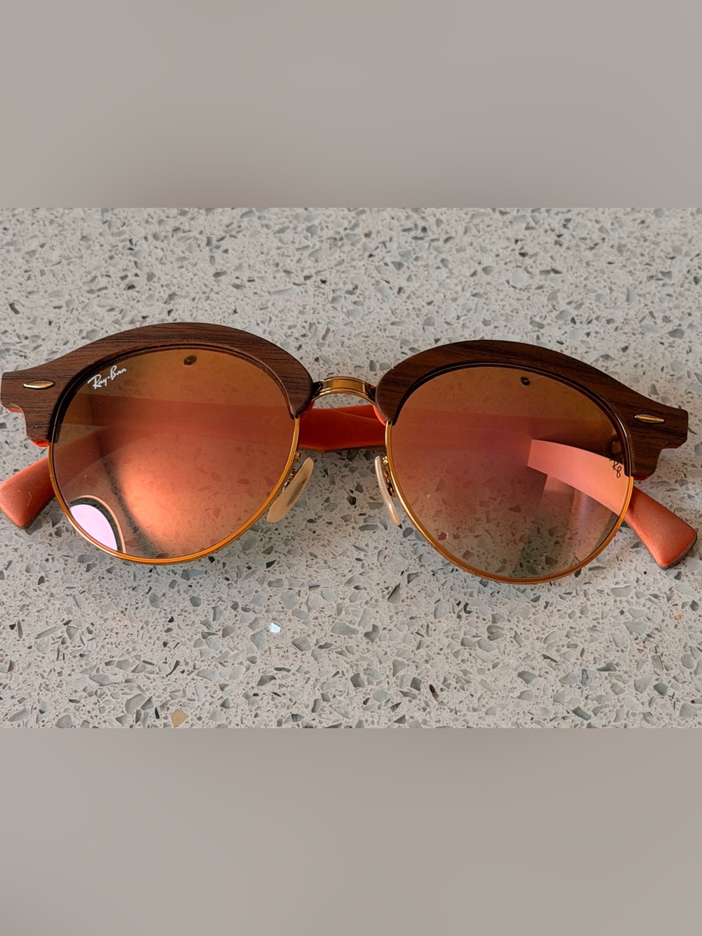 Ray-Ban Women's Round Gold Frame Sunglasses with Copper/Pink Gradient Lenses - Picture 8 of 12